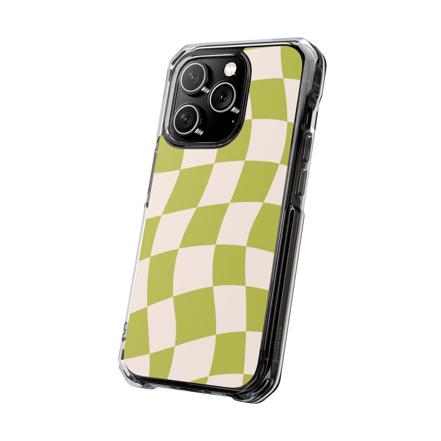 Clear Magnetic Phone Case — Olive Retro Check Pattern