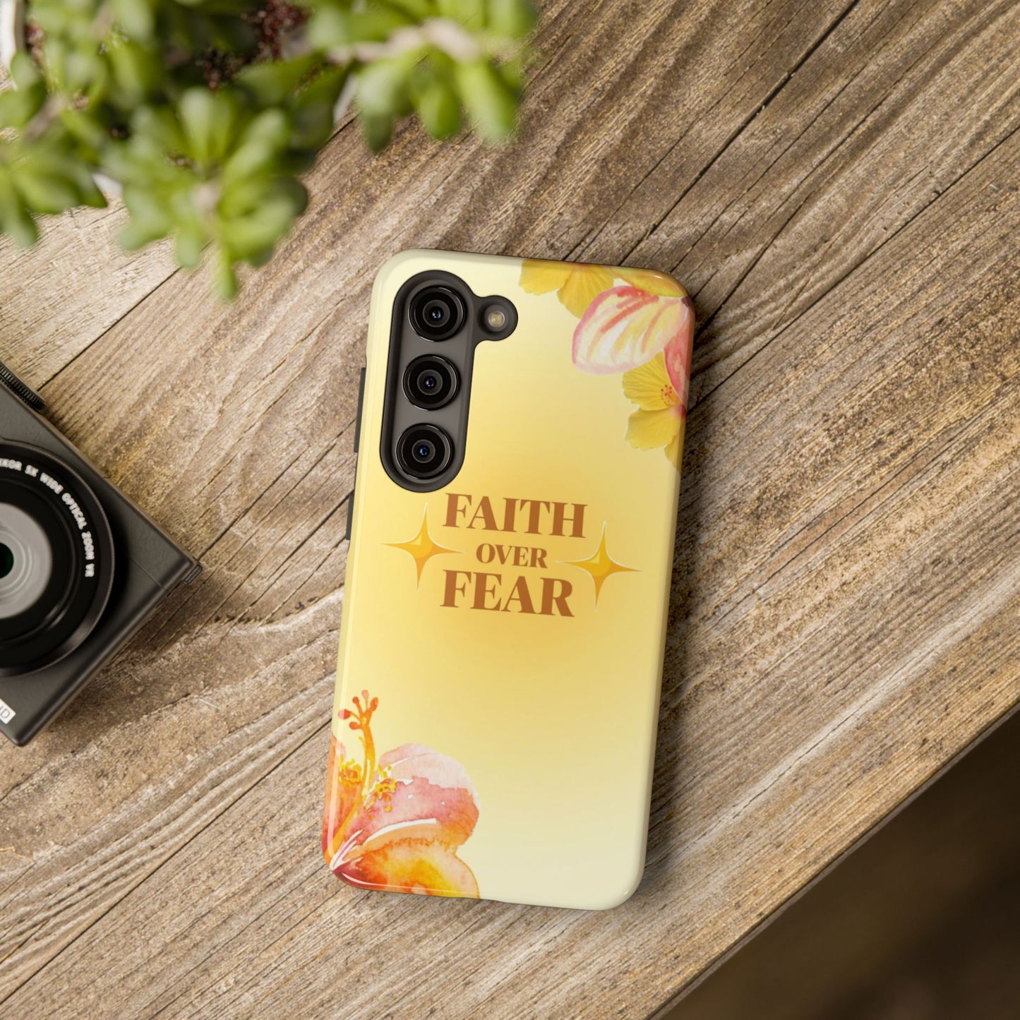 Faith Over Fear Tough Phone Case — Floral Yellow Protective Cover