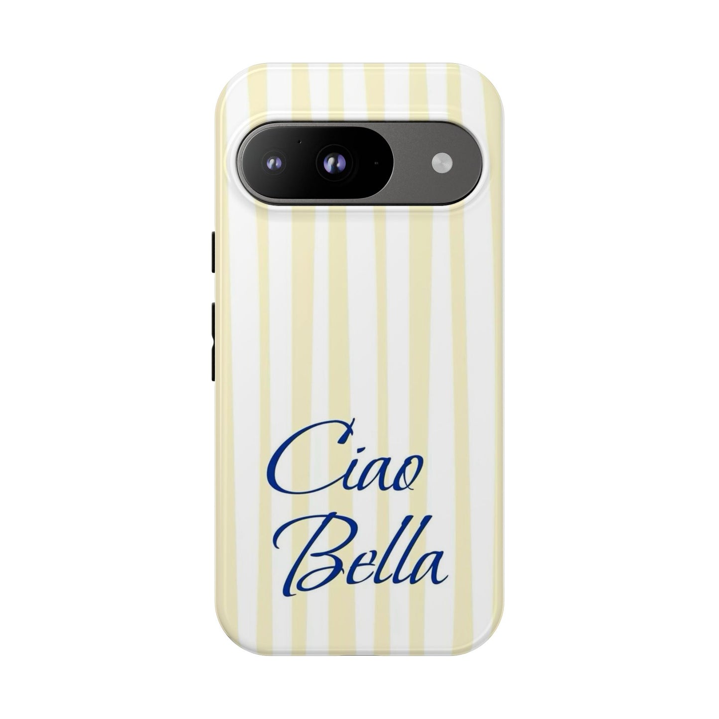 Ciao Bella Phone Case – Striped Elegant Italian Script Protective Cover