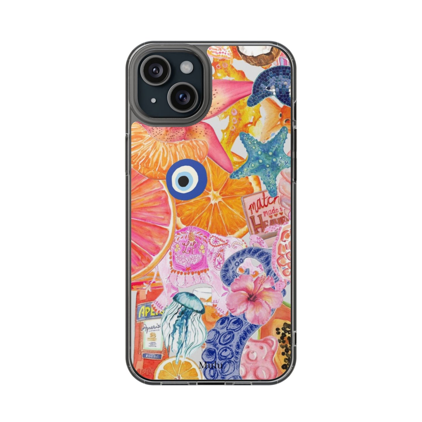 Clear Impact-Resistant Phone Case — Colorful Tropical Collage Design