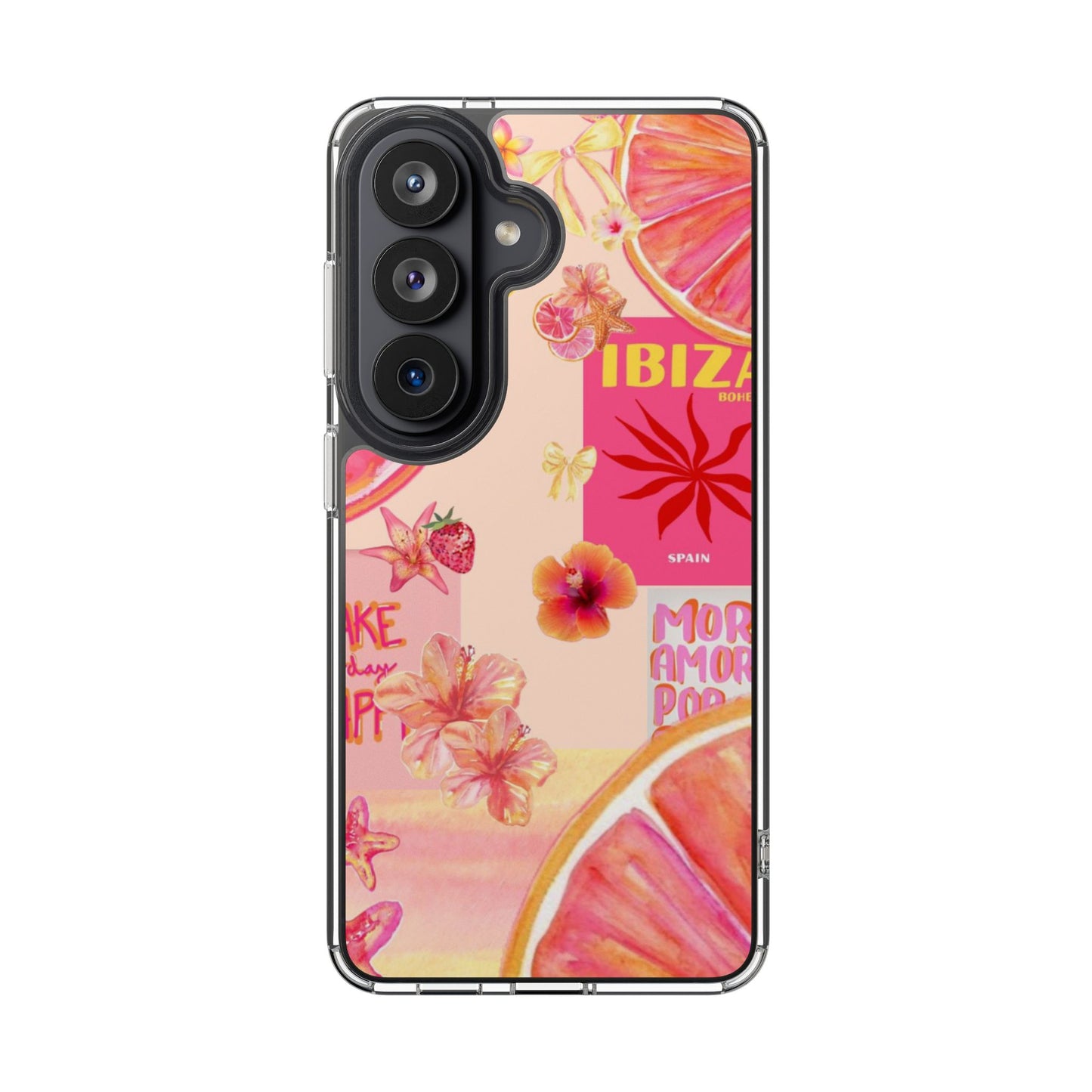 Clear Impact Phone Case — Pink Ibiza Citrus Floral Design