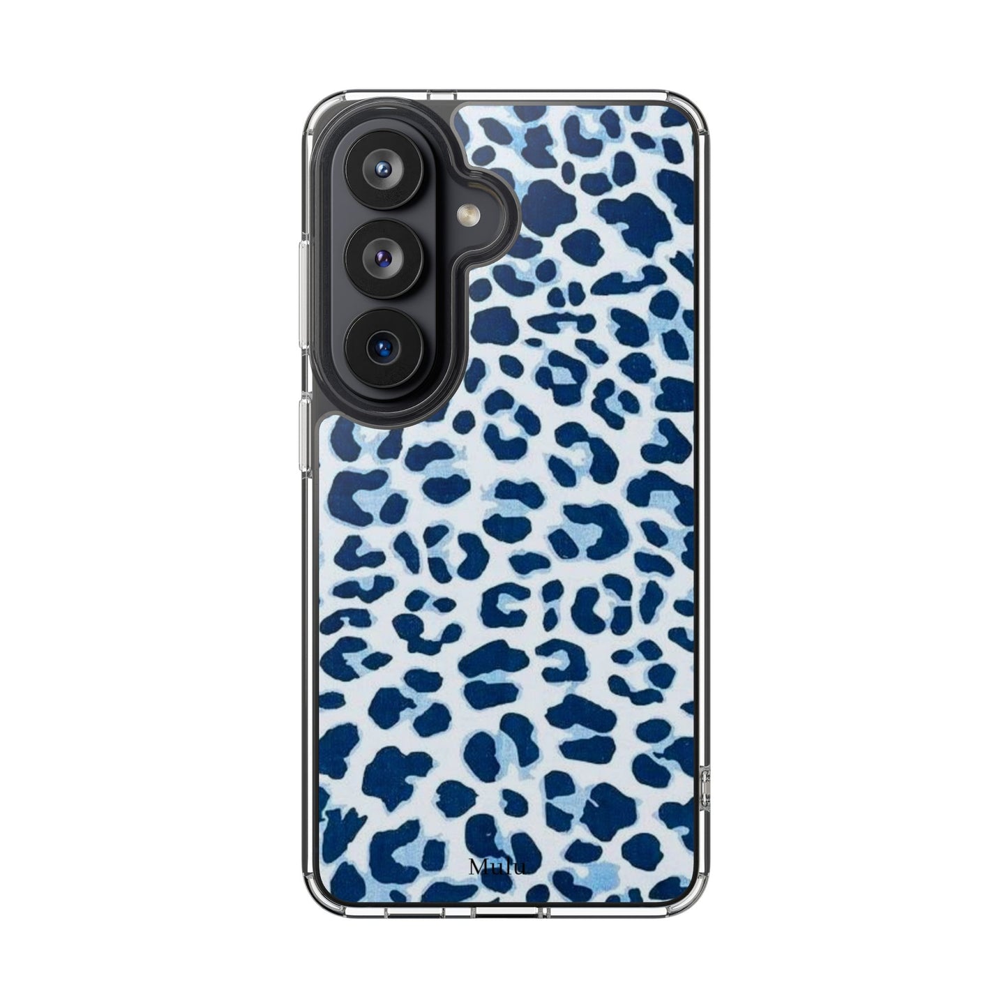 Clear Impact-Resistant Phone Case — Blue Watercolor Leopard Print