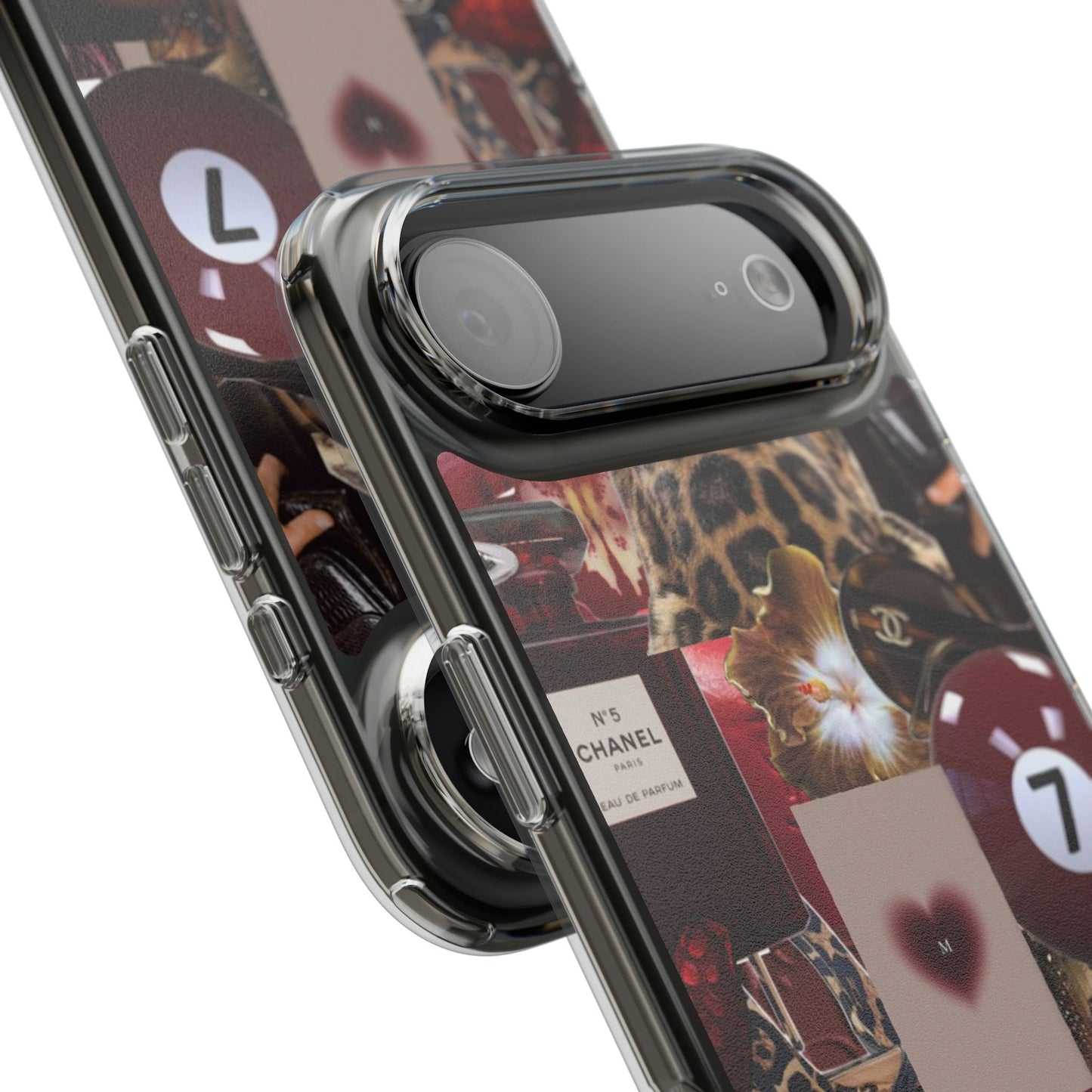 Clear Impact-Resistant Phone Case — Retro Cherry Collage Design