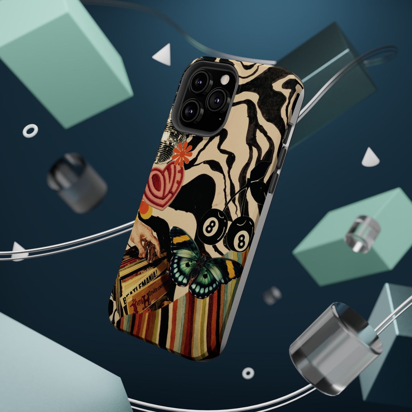 Phone Case — Retro Collage Magnetic Impact-Resistant Case with Butterfly & Zebra Print