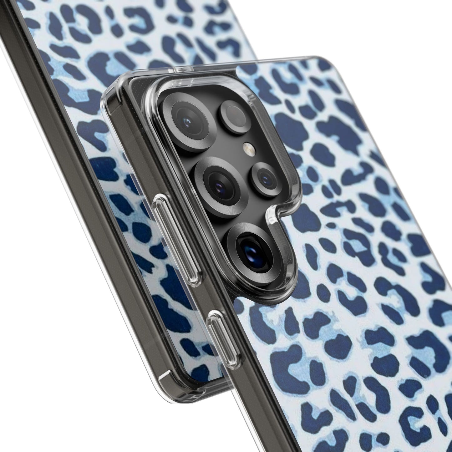 Clear Impact-Resistant Phone Case — Blue Watercolor Leopard Print