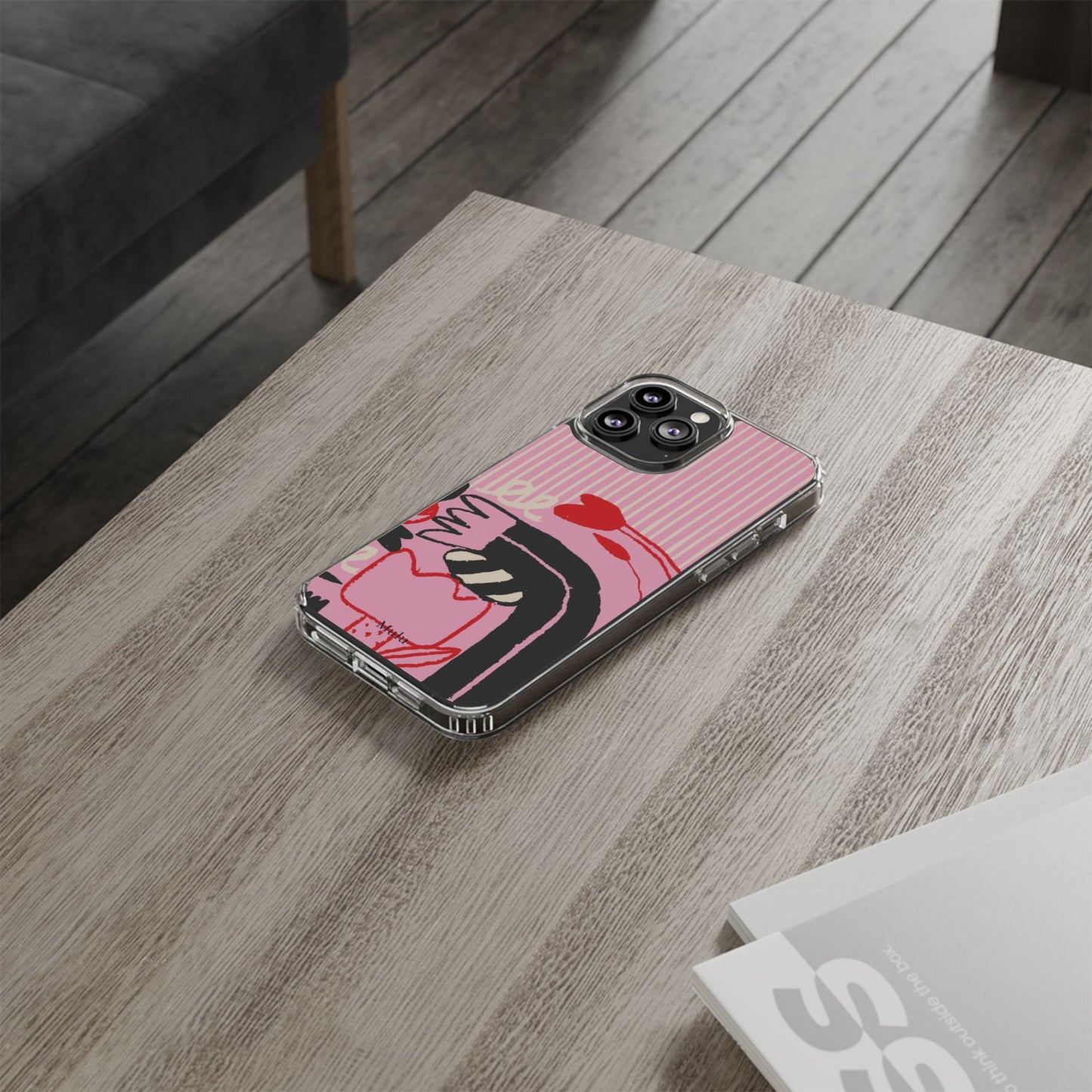 Clear Impact-Resistant Case — Pink Cute Heart Cartoon Design