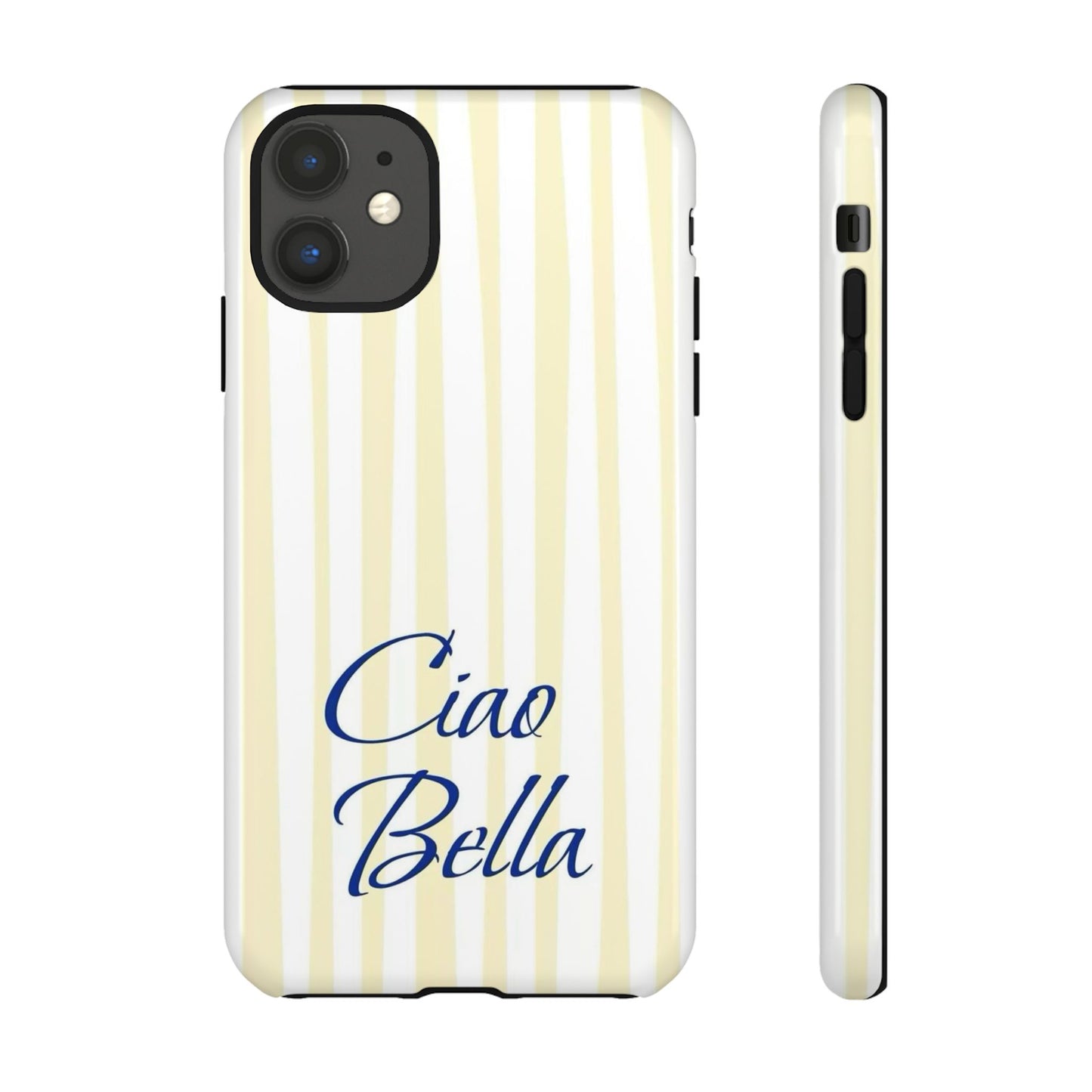 Ciao Bella Phone Case – Striped Elegant Italian Script Protective Cover