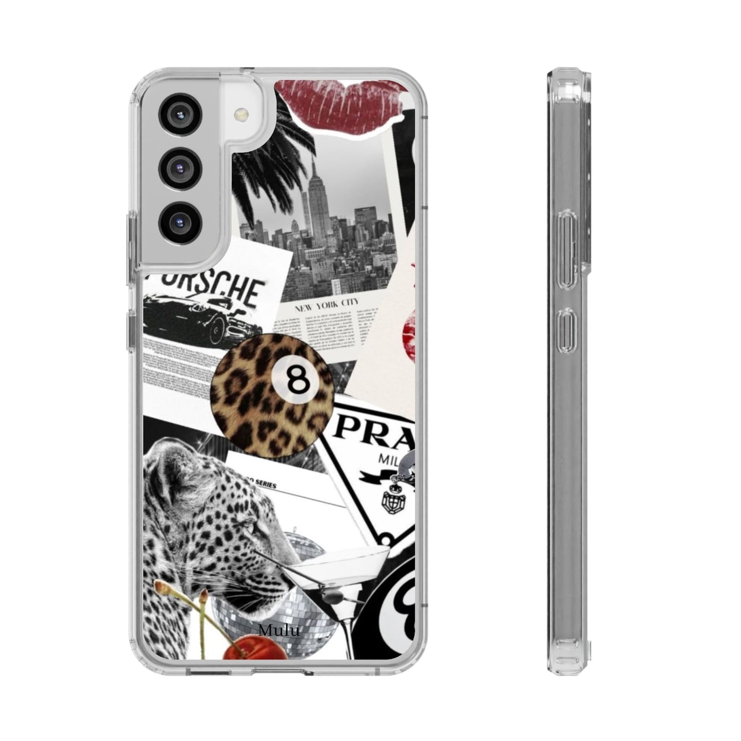 Clear Impact-Resistant Phone Case — Collage Luxury Leopard & Vintage Car Design
