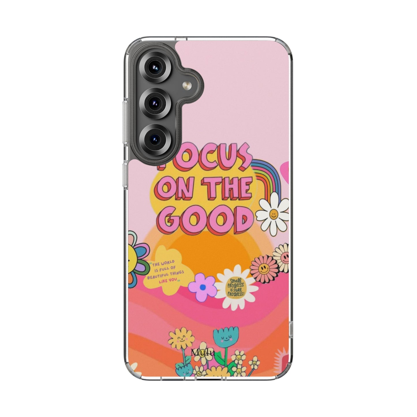 Clear Impact-Resistant Case — "Focus On The Good" Retro Floral Phone Cover