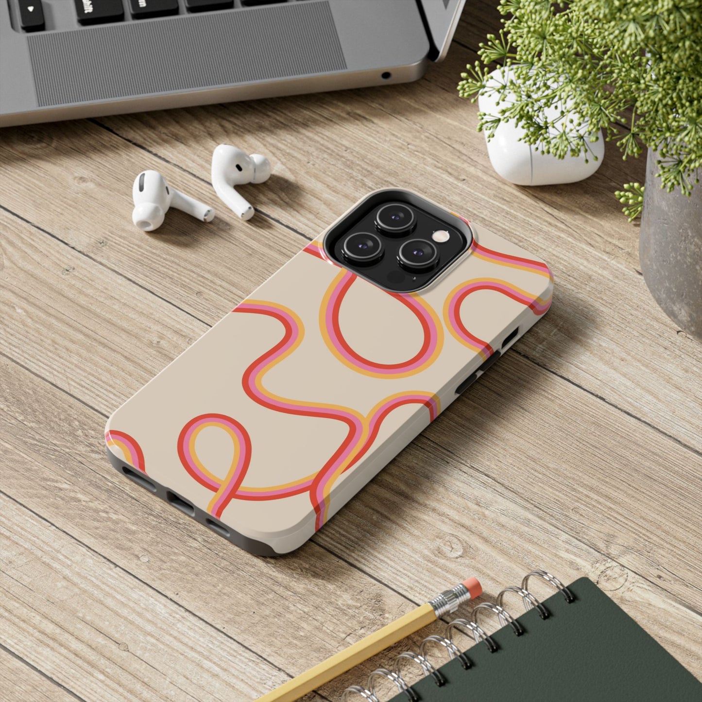 Retro Swirl Tough Phone Case — Beige Pink Orange Abstract Protection