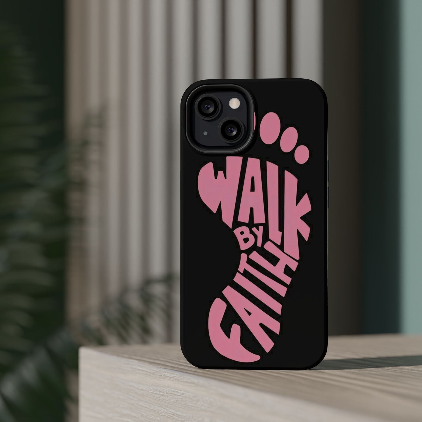Phone Case — "Walk By Faith" Pink Footprint Magnetic Impact-Resistant Case