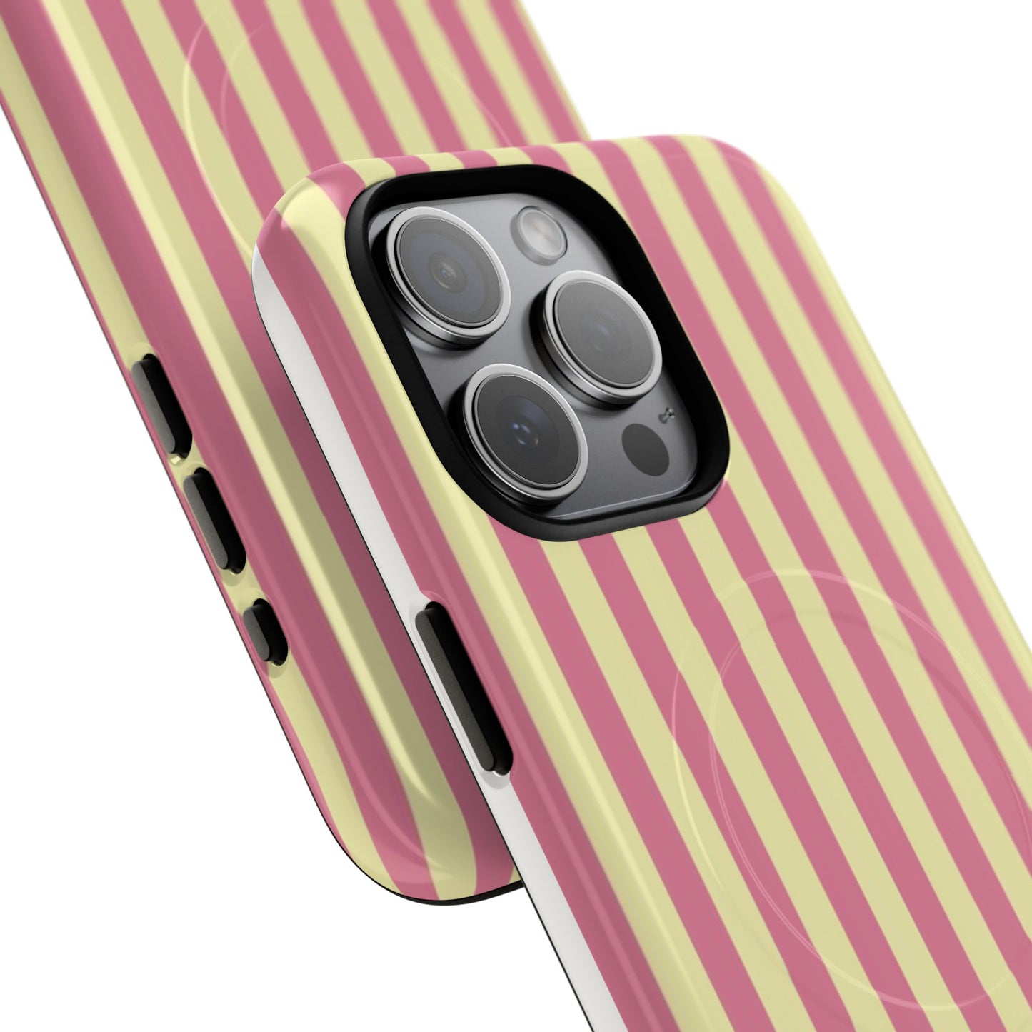 Striped Pink & Yellow Magnetic Tough Phone Case — Retro Pastel Protection