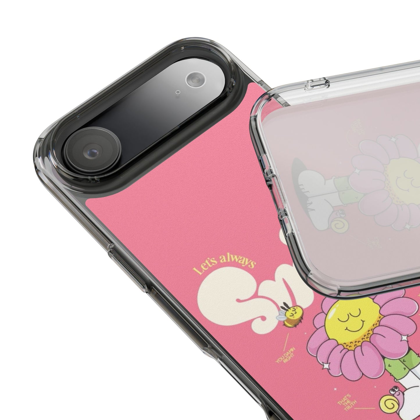 Clear Impact-Resistant Phone Case — Pink 'Smile' Flower Design