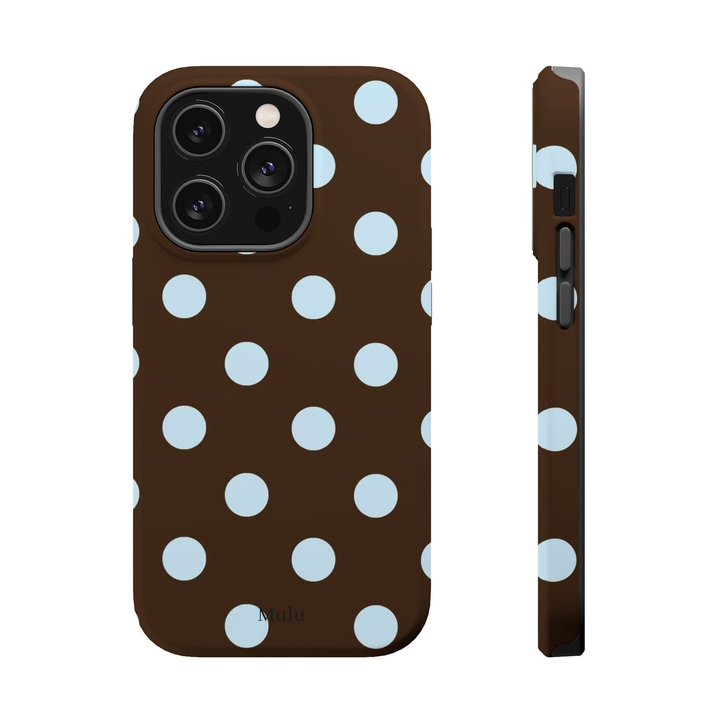 Polka Dot Magnetic Phone Case — Brown with Light Blue Dots, Impact-Resistant