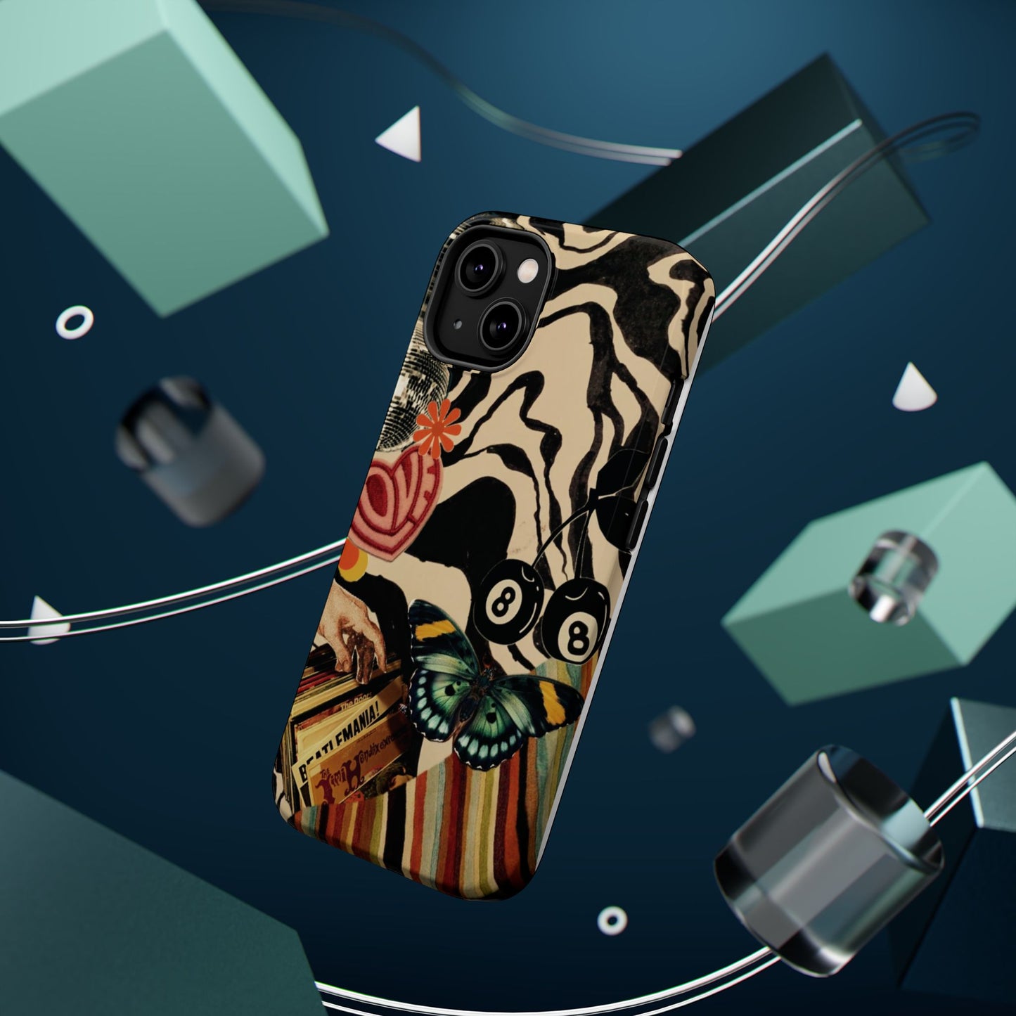 Phone Case — Retro Collage Magnetic Impact-Resistant Case with Butterfly & Zebra Print