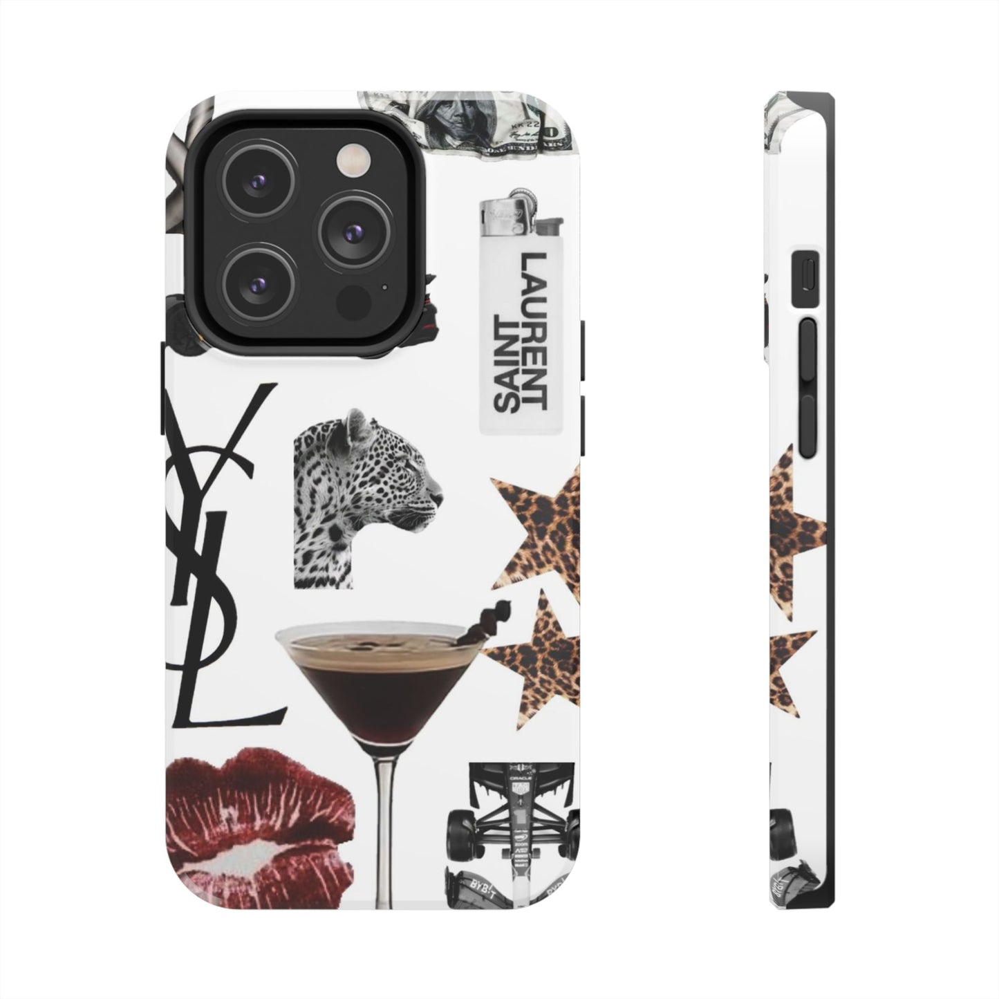 Tough Phone Case — Luxe Fashion Collage with Leopard, Martini & Kiss Print
