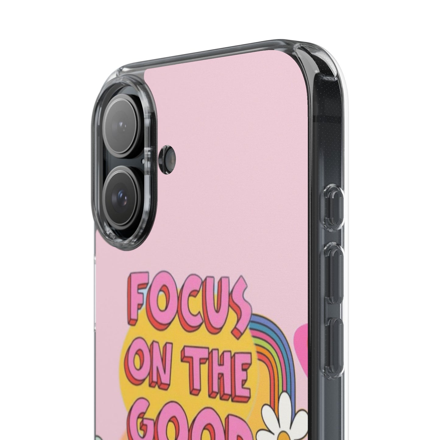 Clear Impact-Resistant Case — "Focus On The Good" Retro Floral Phone Cover