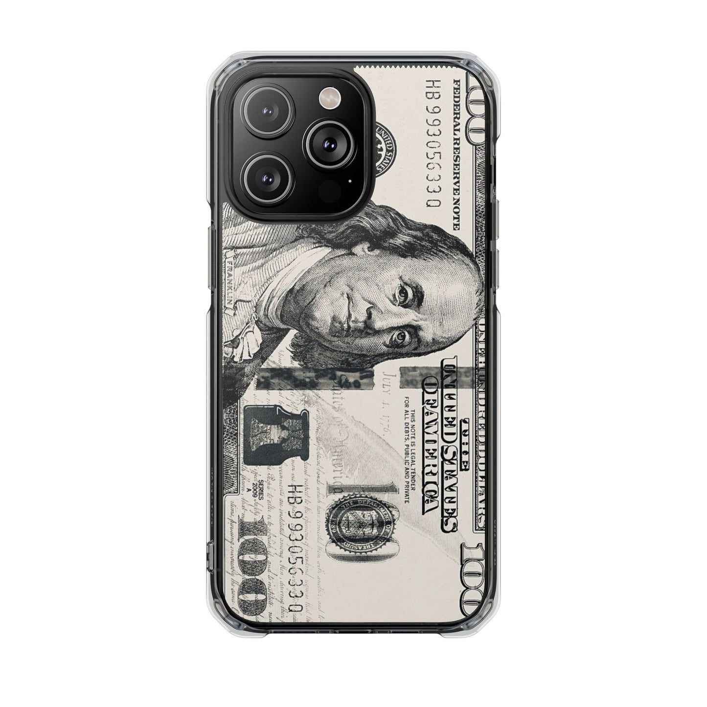 Clear Magnetic Phone Case — Hundred Dollar Bill Design