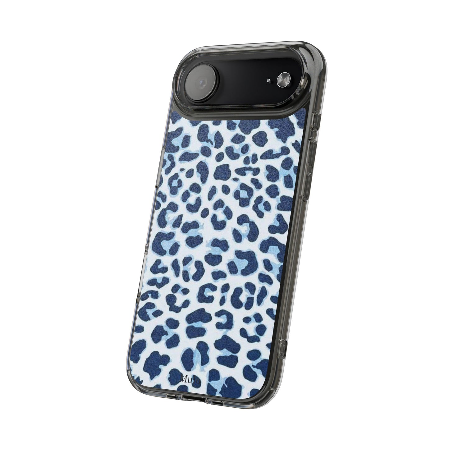 Clear Impact-Resistant Phone Case — Blue Watercolor Leopard Print