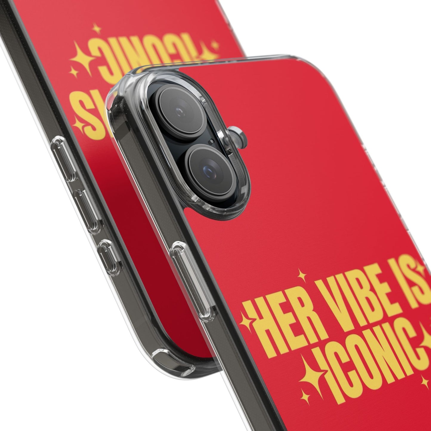 Clear Impact-Resistant Phone Case — "Her Vibe Is Iconic" Red Protective Cover