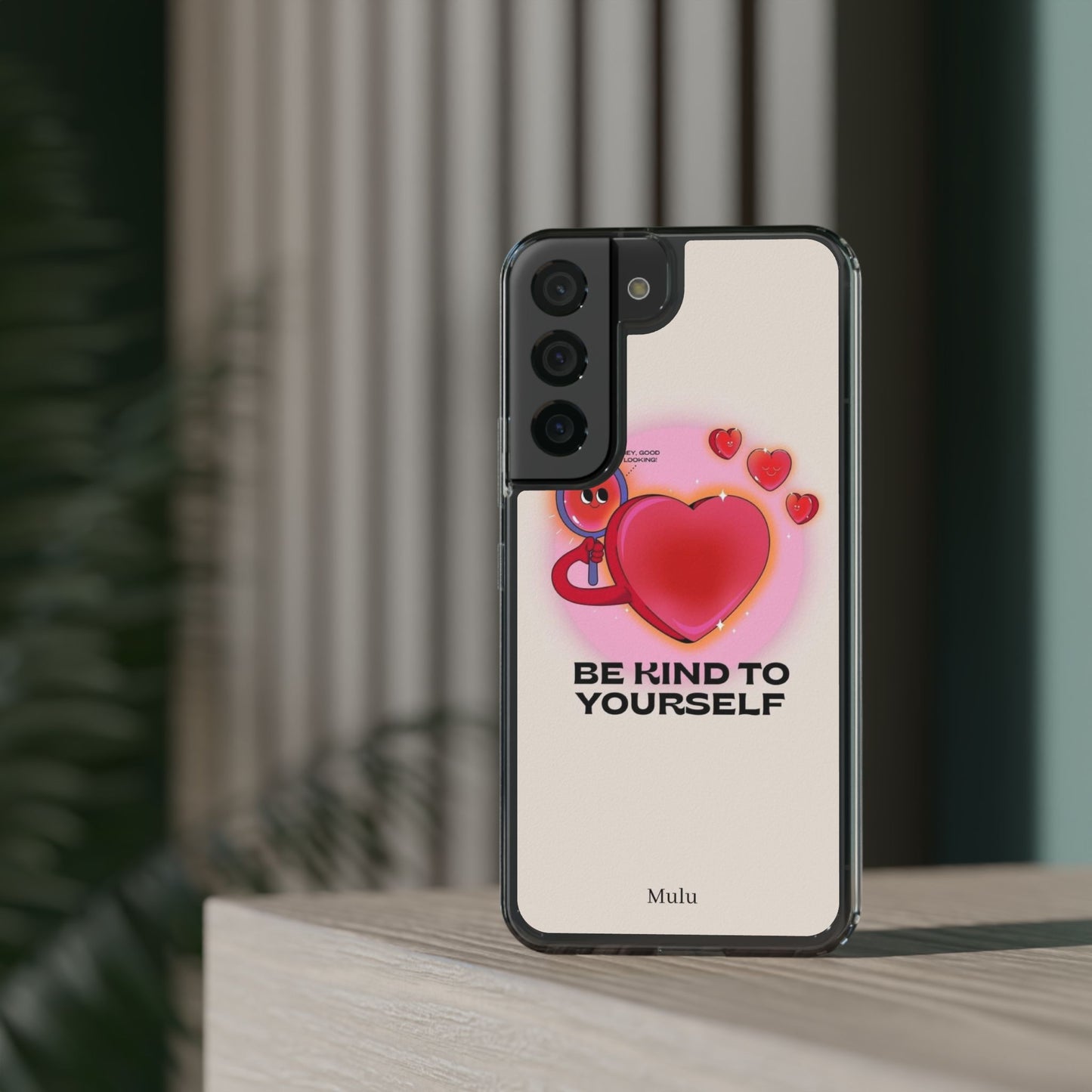 Clear Phone Case — "Be Kind to Yourself" Heart Design
