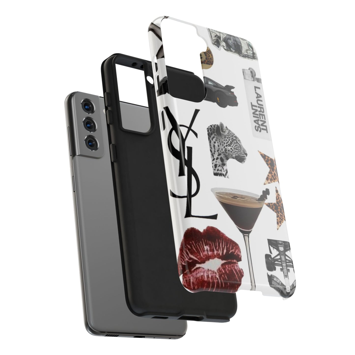 Tough Phone Case — Luxe Fashion Collage with Leopard, Martini & Kiss Print