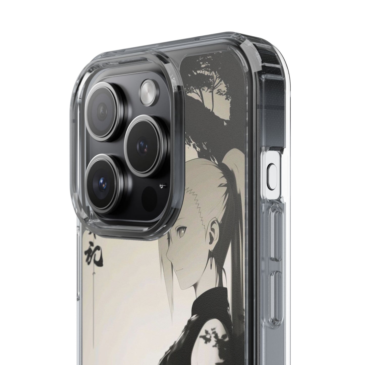 Anime Samurai Clear Phone Case — Monochrome Sumi-E Style