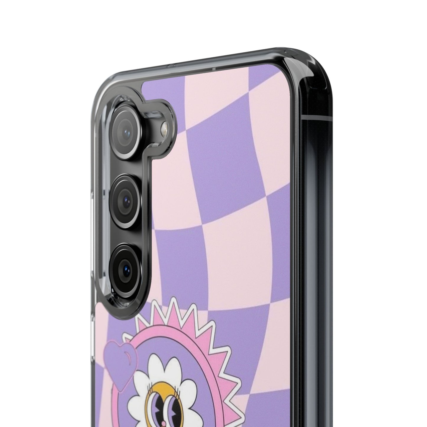 Clear Impact-Resistant Case — Cute Purple Checkerboard Dino with 'Mulu'