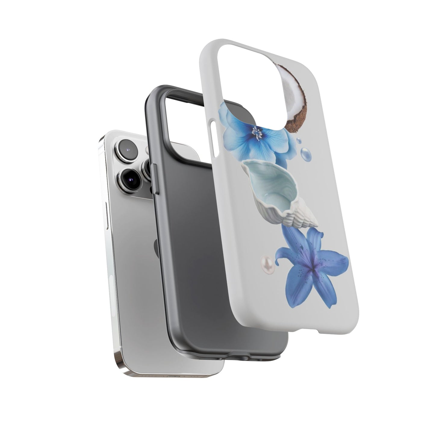 Tropical Blue Floral Phone Case — Coconut, Shell & Starfish Design