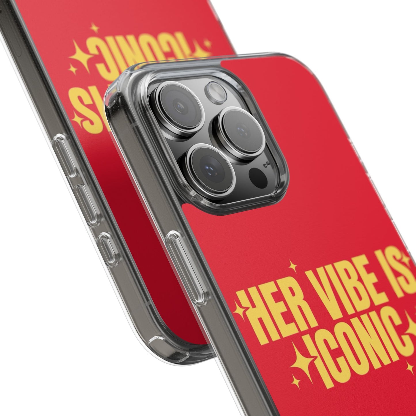Clear Impact-Resistant Phone Case — "Her Vibe Is Iconic" Red Protective Cover