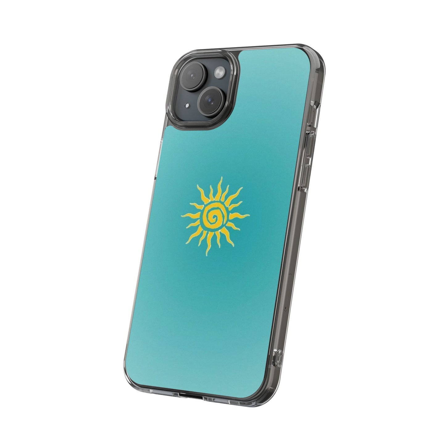 Clear Impact-Resistant Phone Case — Yellow Sun on Teal Gradient