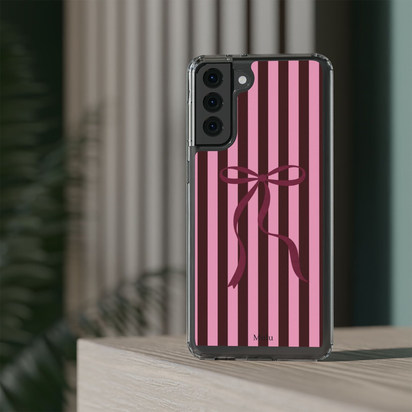 Pink Striped Ribbon Clear Impact-Resistant Phone Case