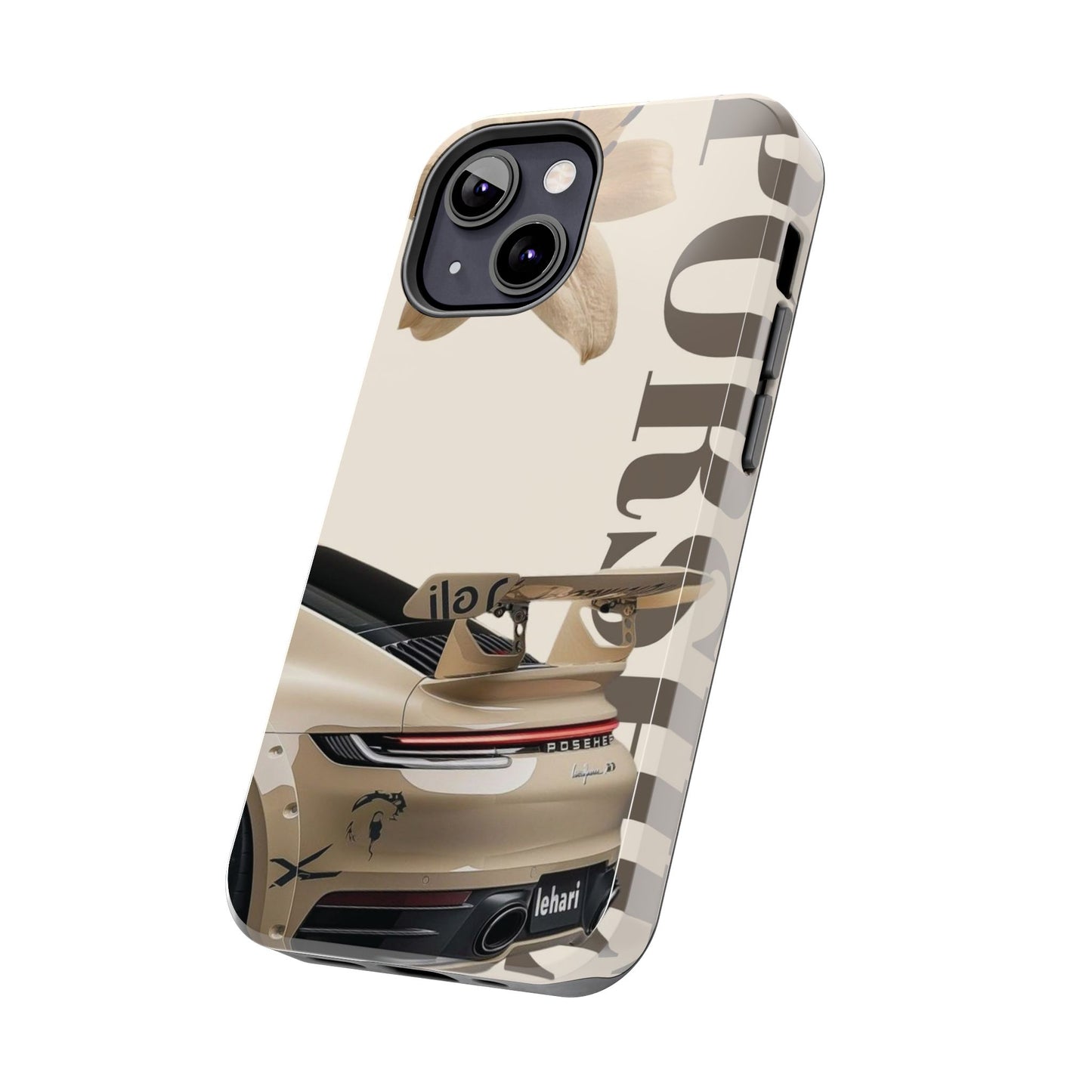 Tough Phone Case — Beige Sports Car Design with 'Tourist' Typography