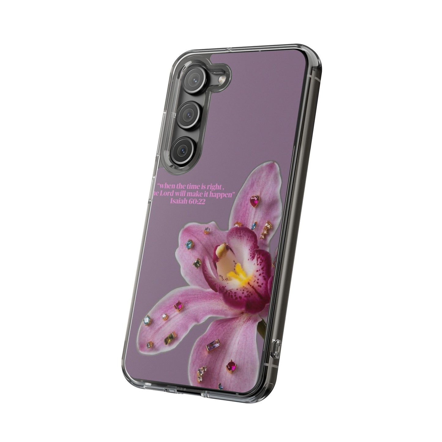 Clear Floral Impact-Resistant Phone Case — "When the time is right" Rose Orchid Design