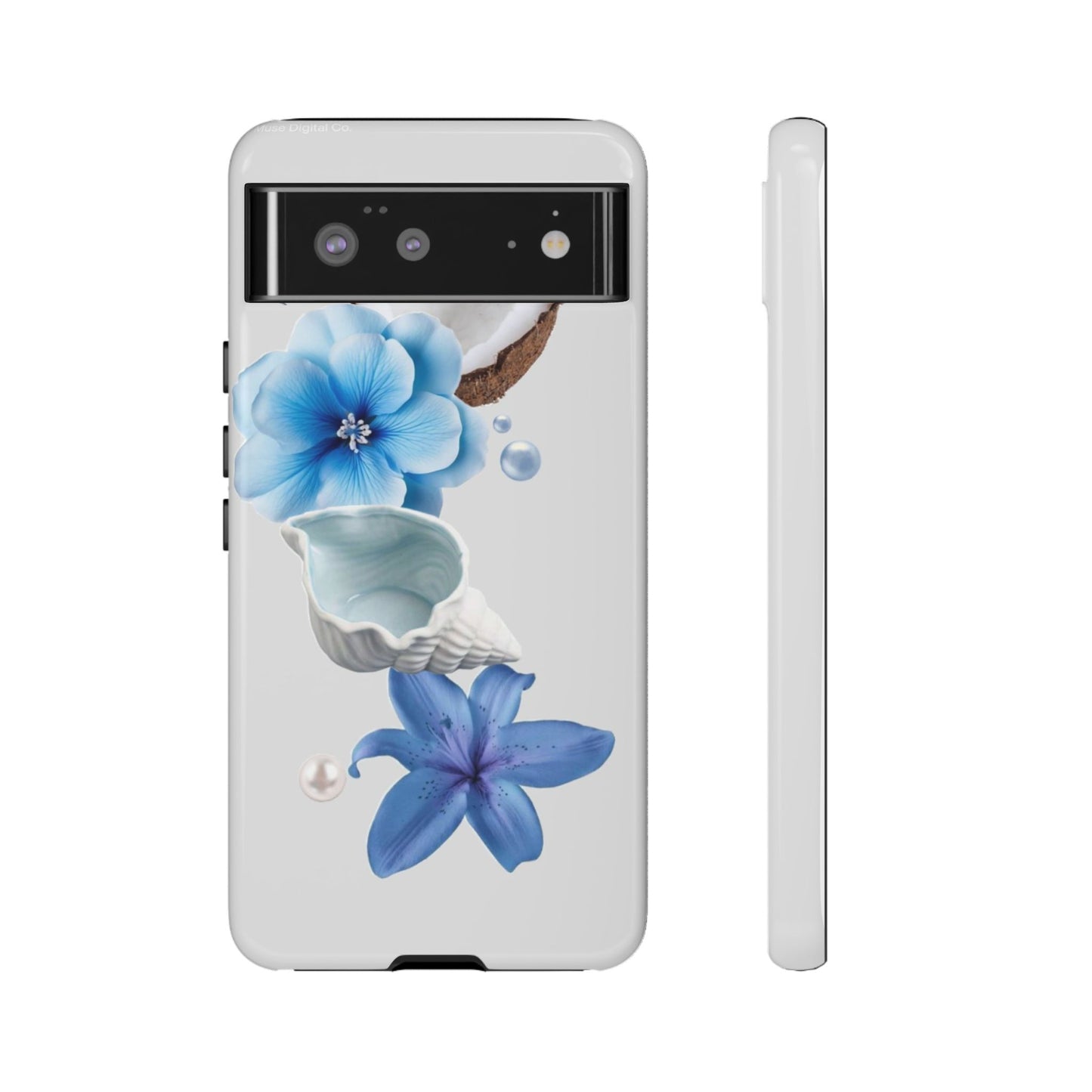 Tropical Blue Floral Phone Case — Coconut, Shell & Starfish Design