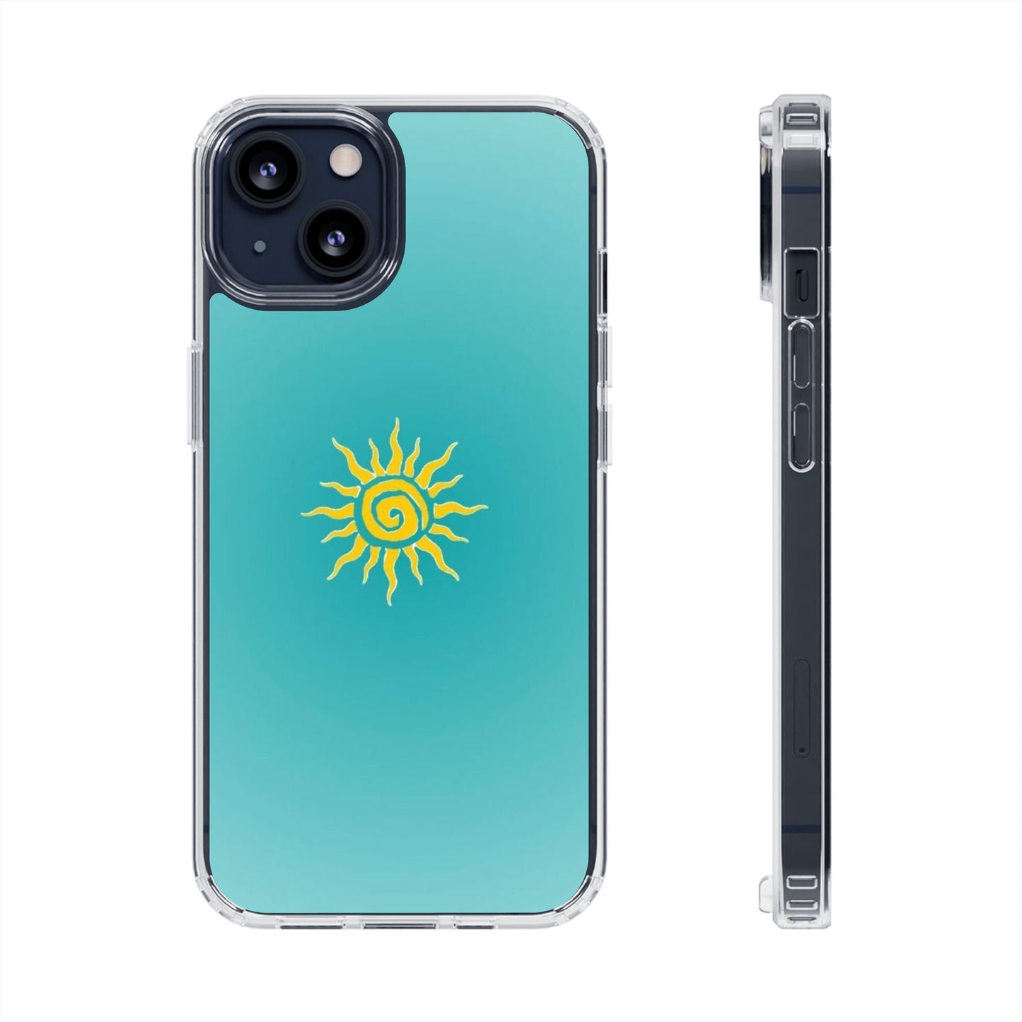 Clear Impact-Resistant Phone Case — Yellow Sun on Teal Gradient