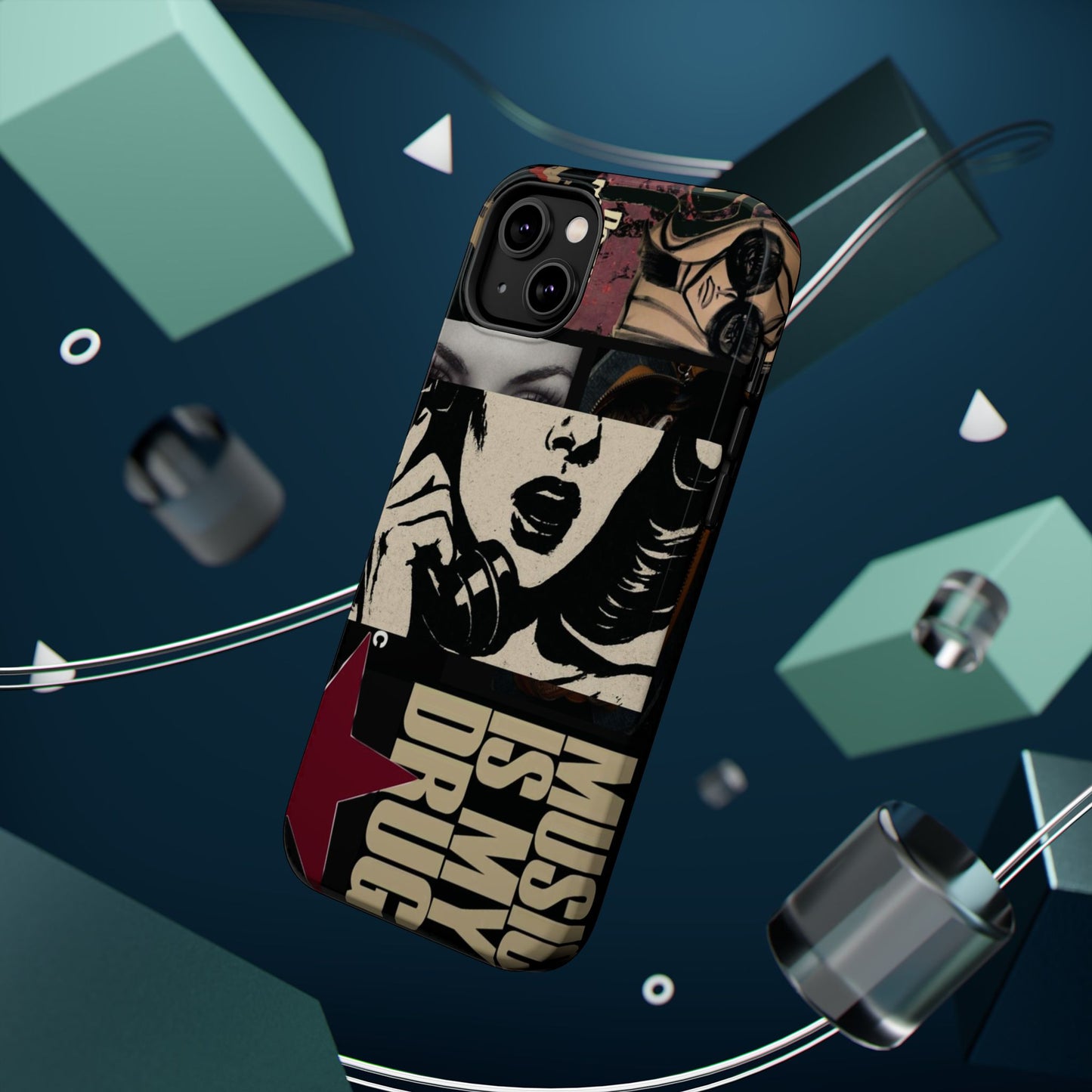 Magnetic Impact Phone Case — Retro Pop Art "Music Is My Drug" Design