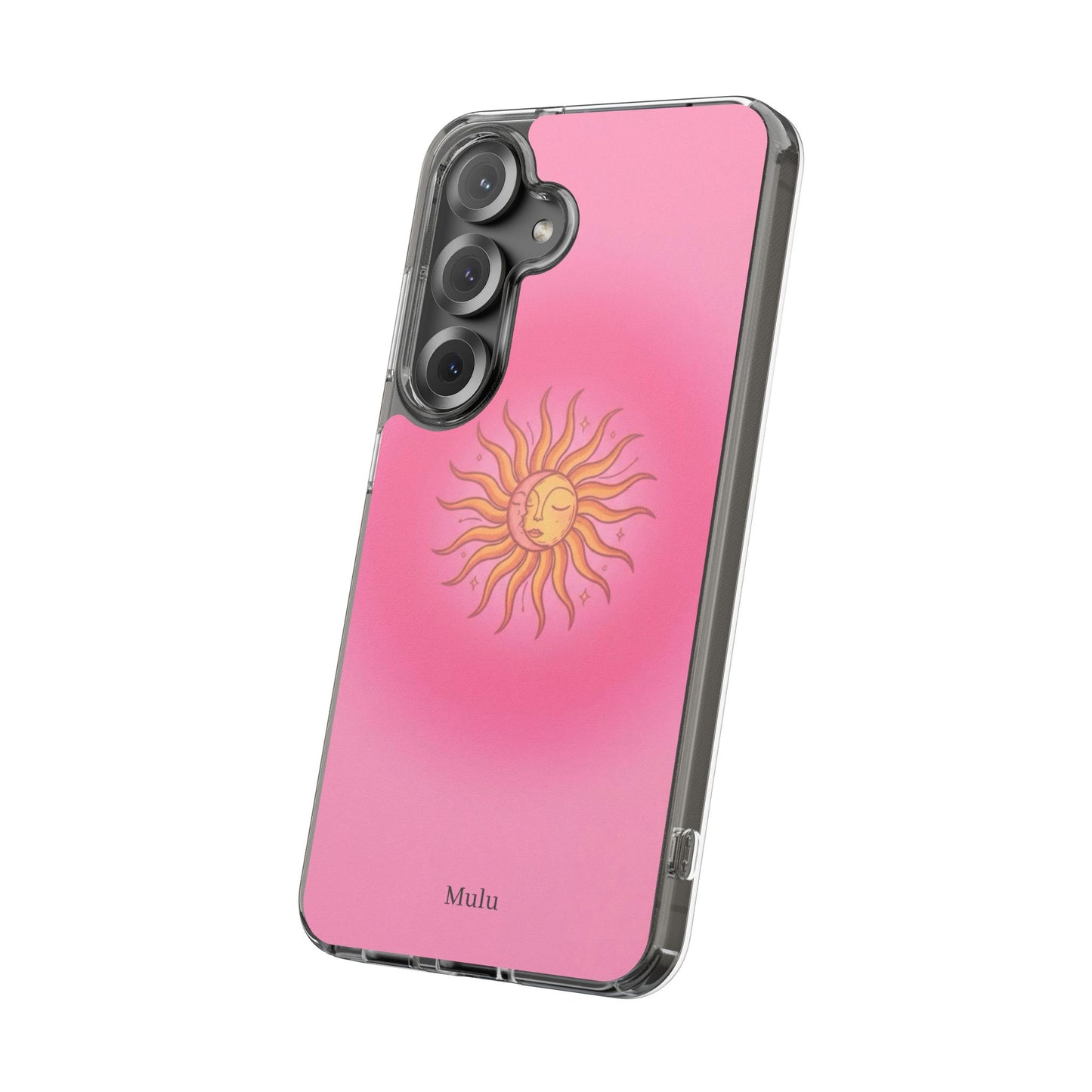 Pink Sun Phone Case — Radiant Sunburst Impact-Resistant Clear Case