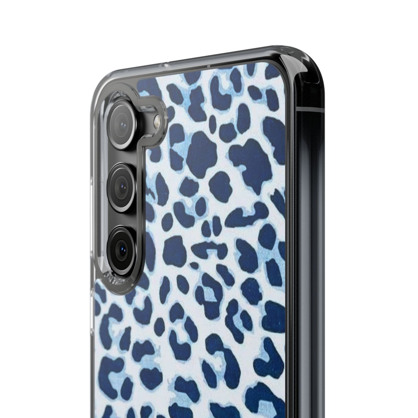 Clear Impact-Resistant Phone Case — Blue Watercolor Leopard Print