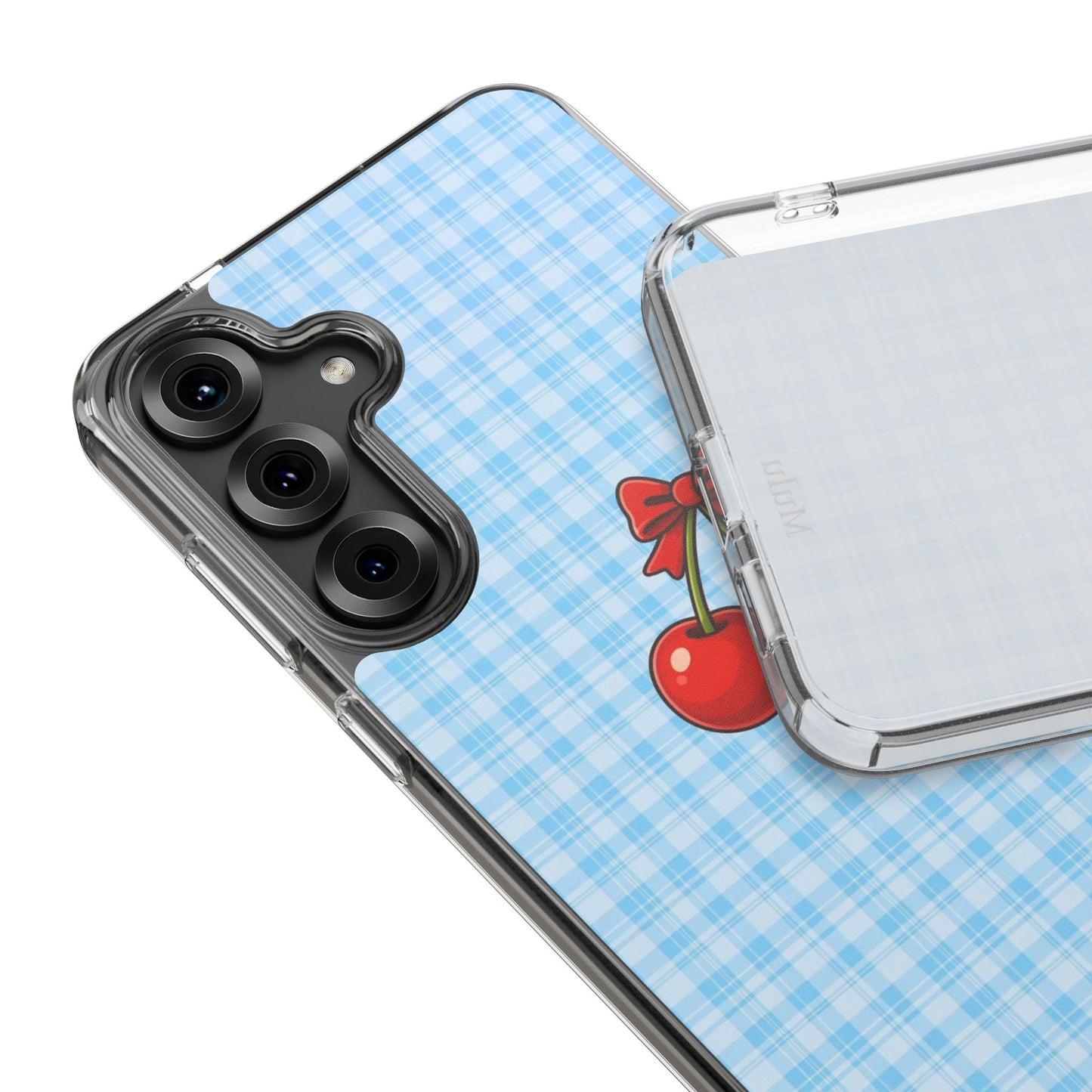 Clear Cherry Gingham Phone Case — Impact-Resistant Clear Case with Red Cherry Design