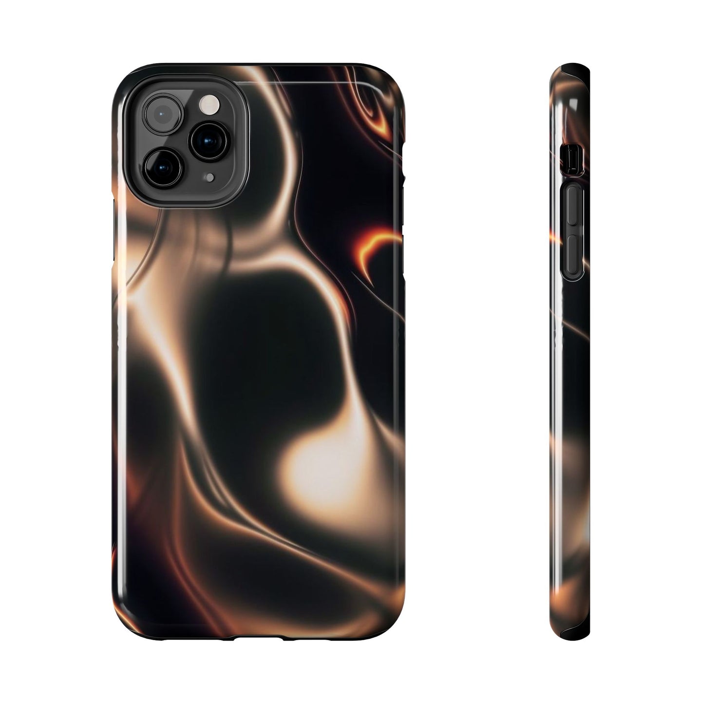 Abstract Liquid Glow Tough Phone Case — Black & Bronze Swirl Protective Cover
