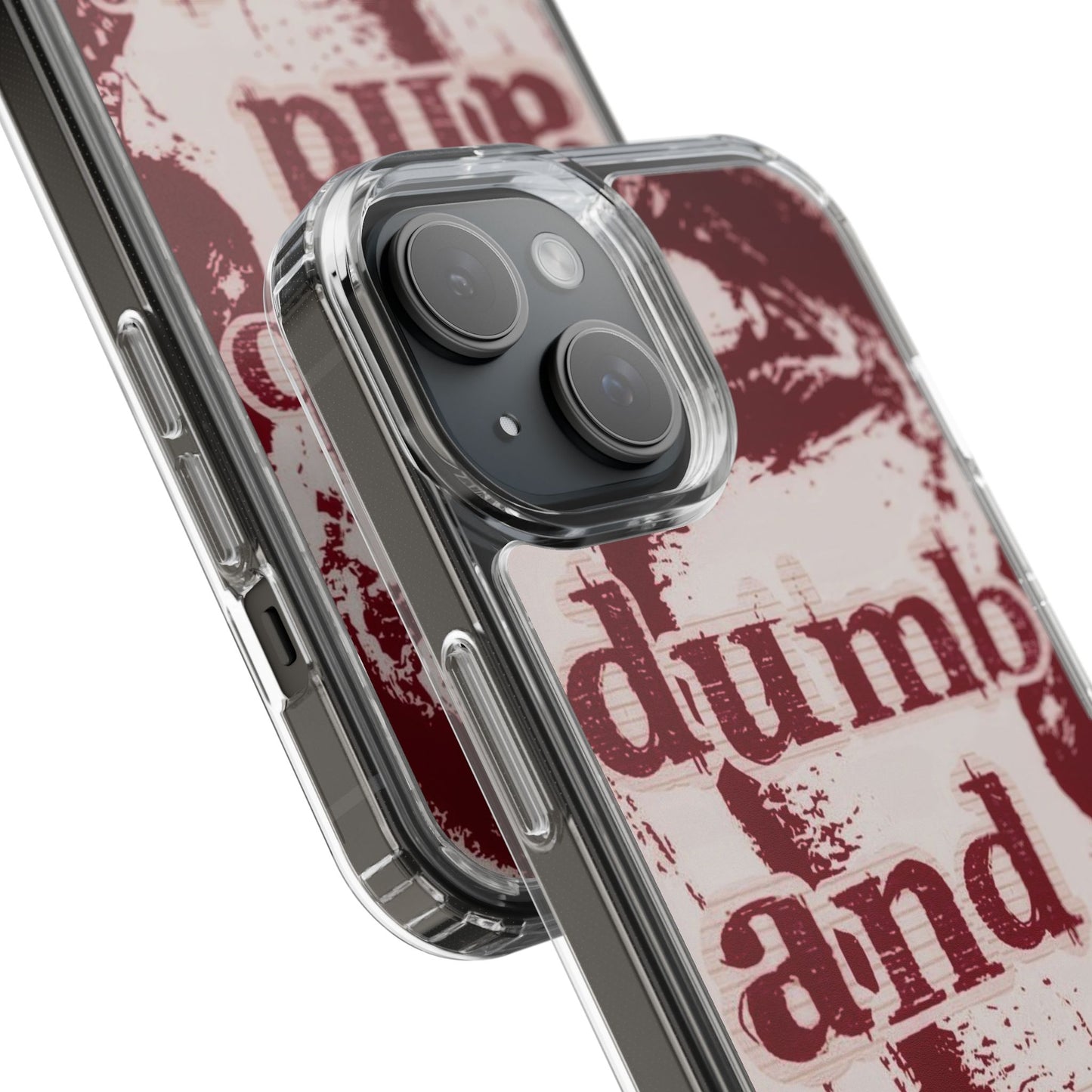 Clear Phone Case — “dumb and poetic” Red Typographic Design
