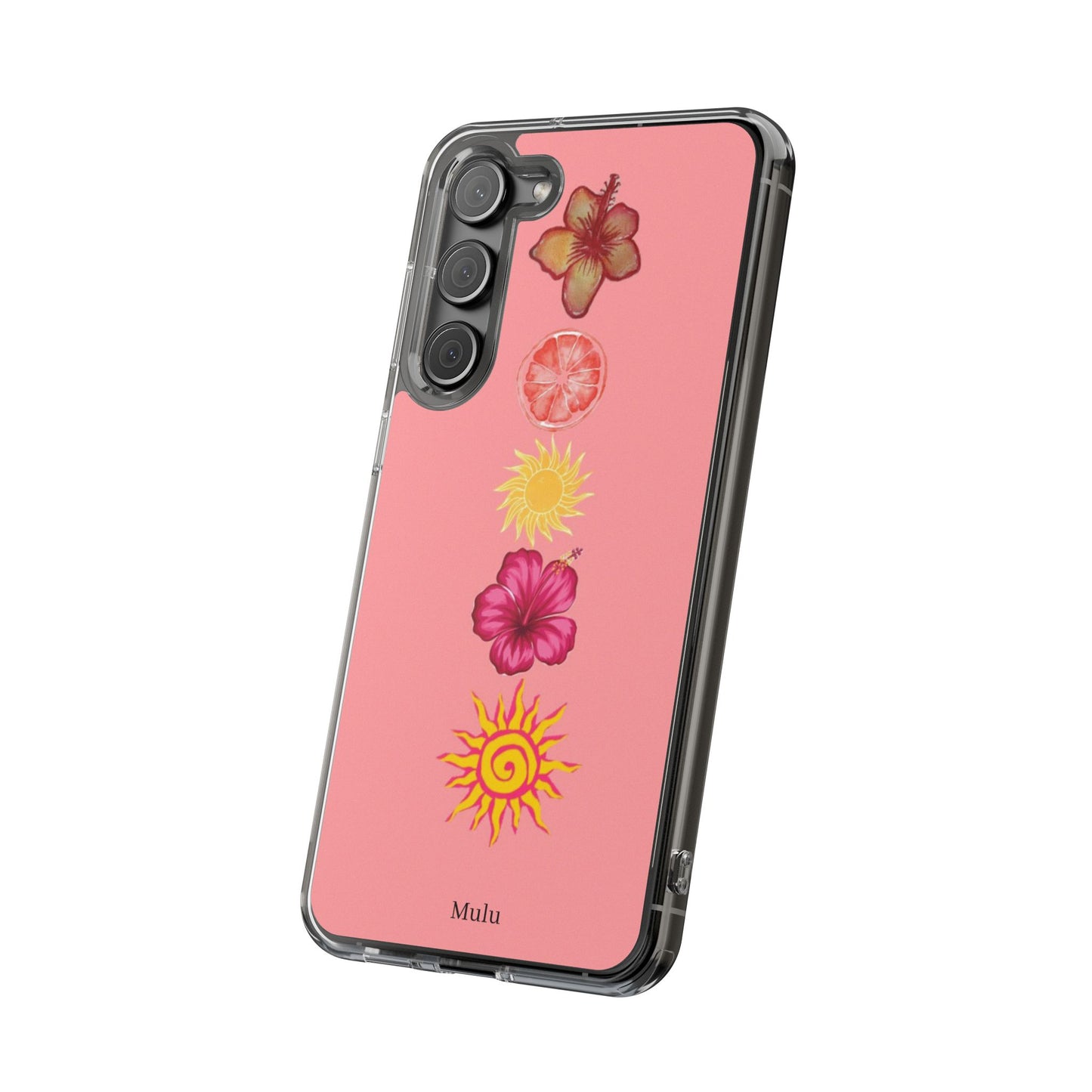 Clear Impact-Resistant Phone Case — Tropical Sun & Hibiscus Floral Design