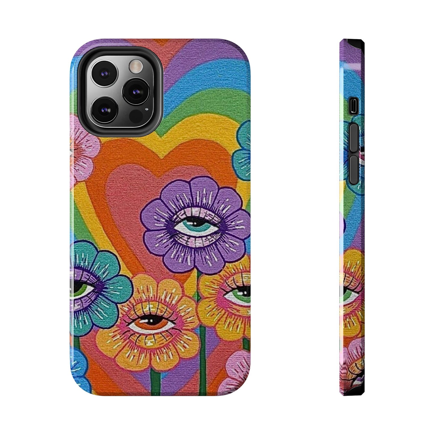 Psychedelic Eye Flower Tough Phone Case — Retro Rainbow Protective iPhone Cover