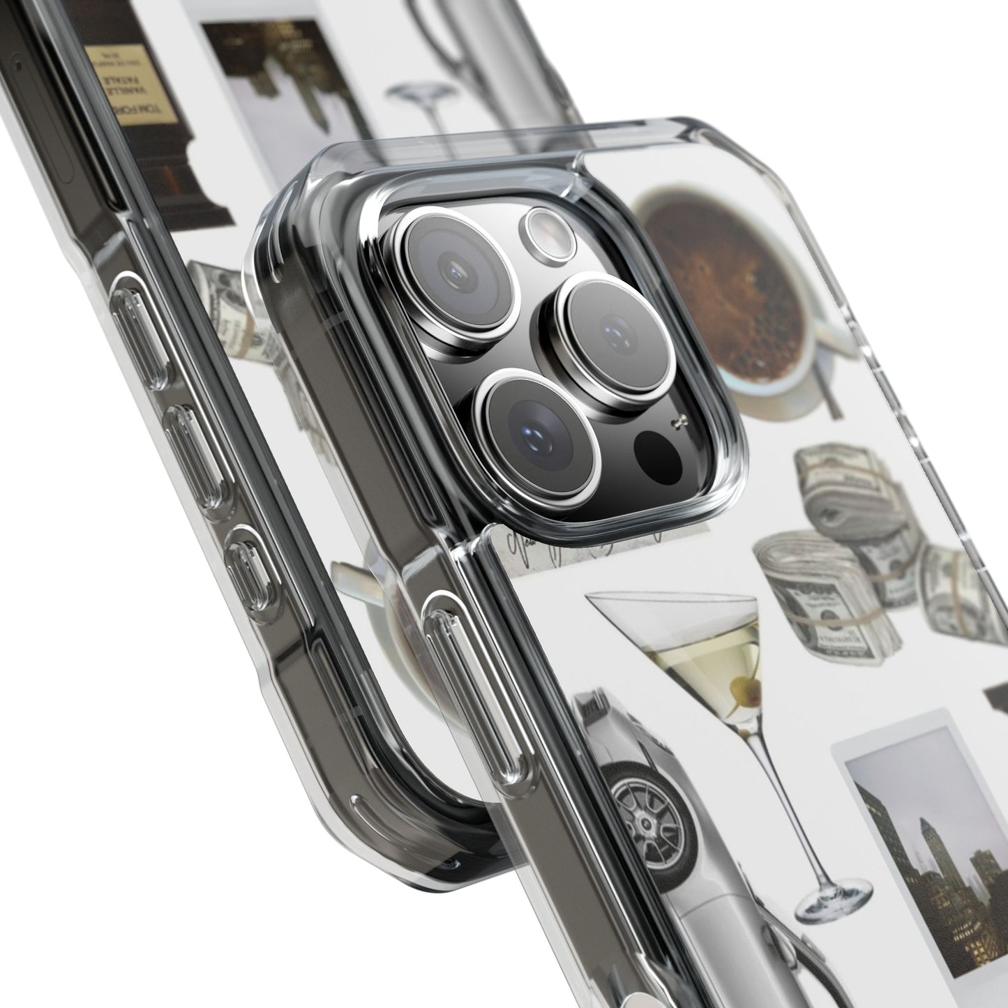 Clear Impact Phone Case — Luxe Collage (Leopard, Martini, Coffee & Vintage Car)
