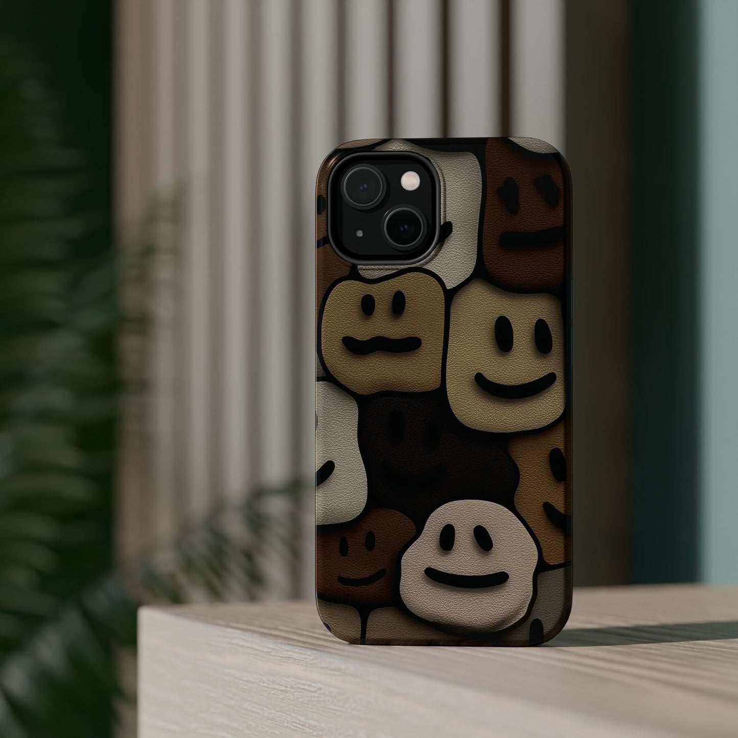 Magnetic Impact-Resistant Case — Brown Smiley Tile Phone Cover