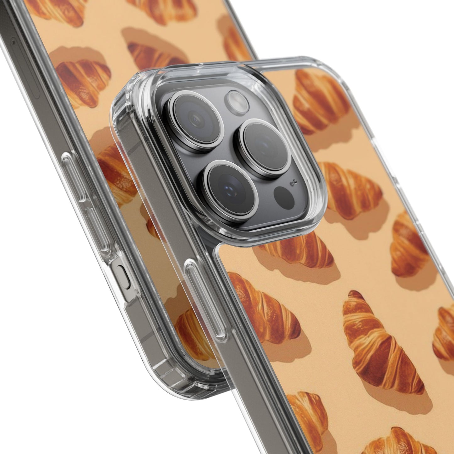 Croissant Pattern Clear Phone Case — Bakery-themed Transparent iPhone Cover