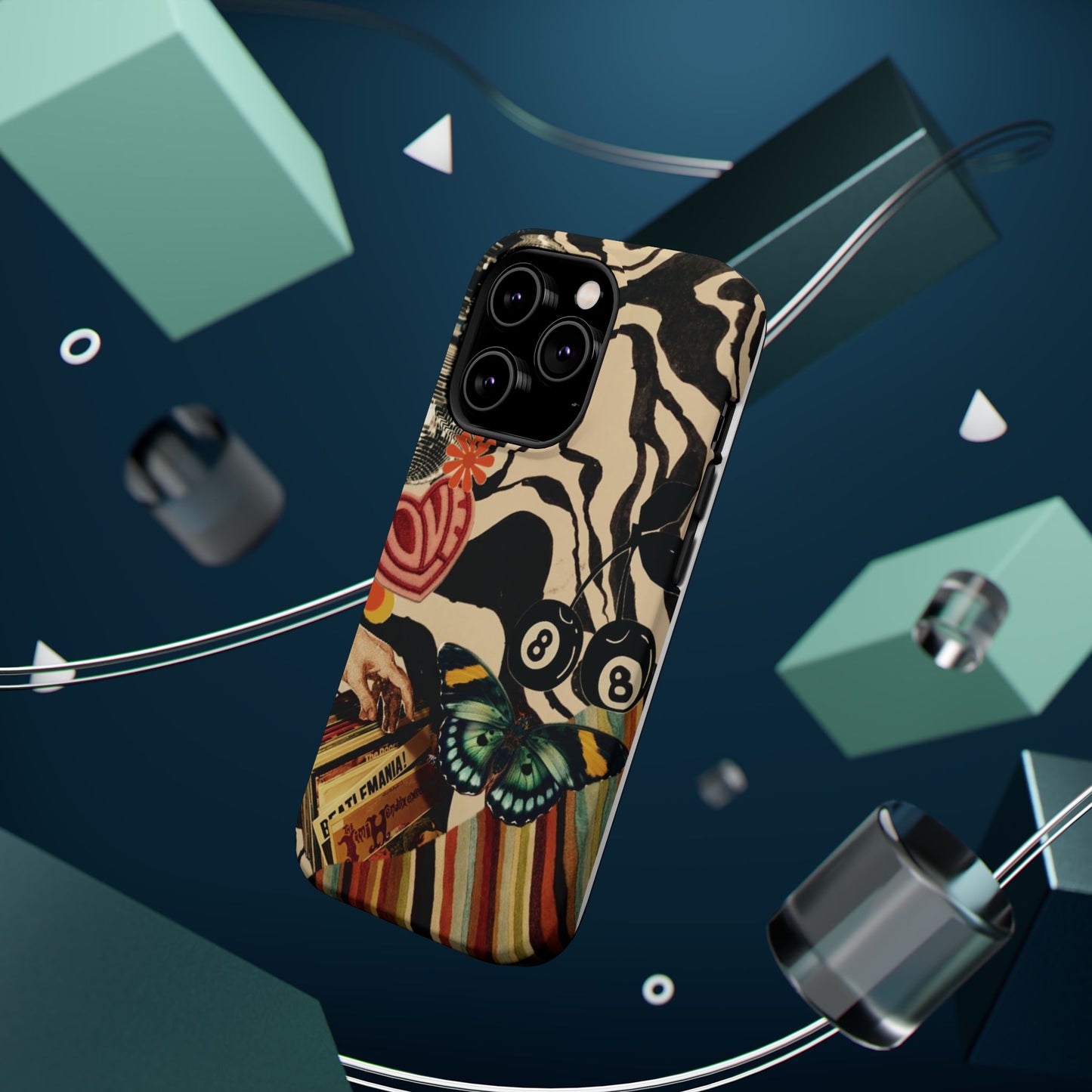 Phone Case — Retro Collage Magnetic Impact-Resistant Case with Butterfly & Zebra Print
