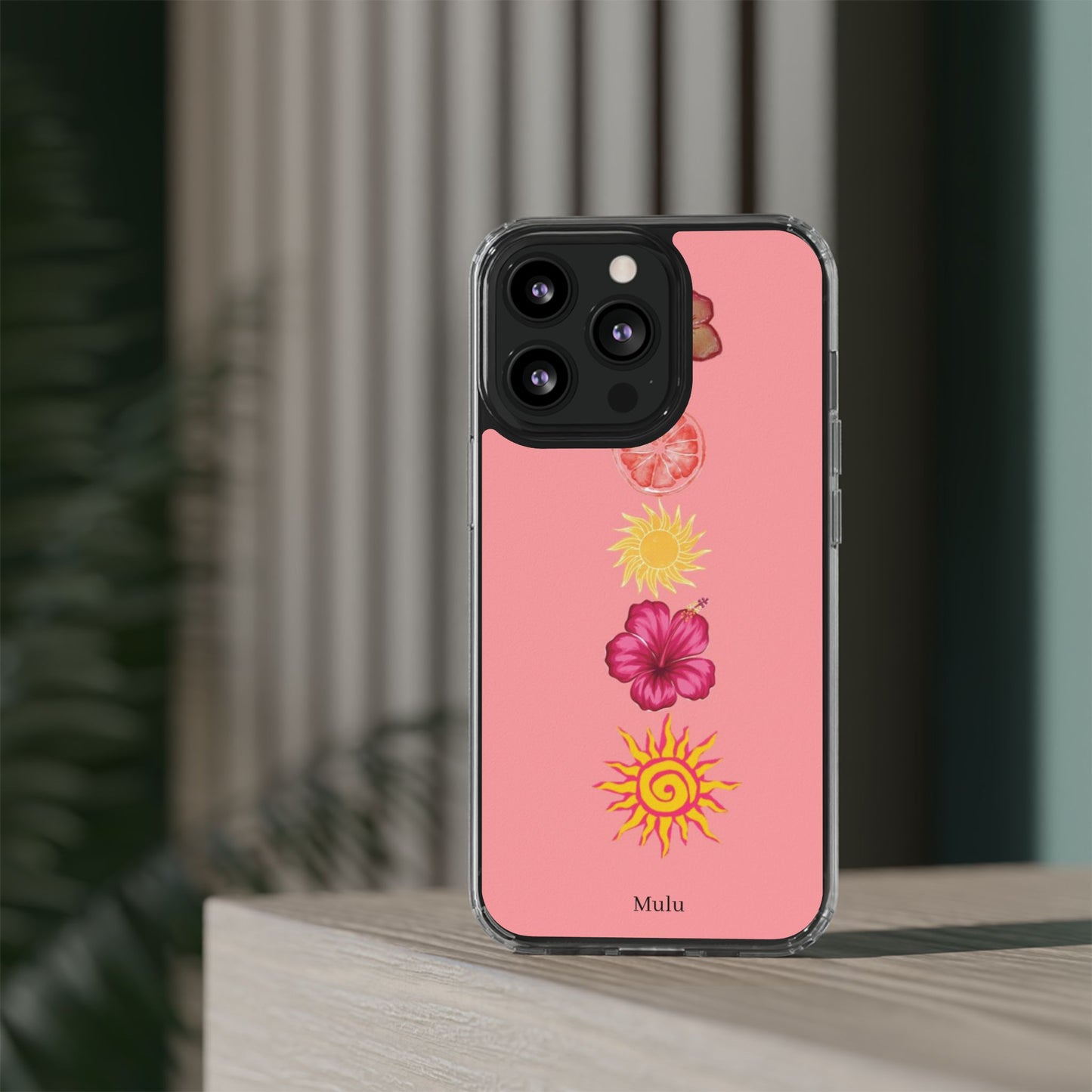 Clear Impact-Resistant Phone Case — Tropical Sun & Hibiscus Floral Design