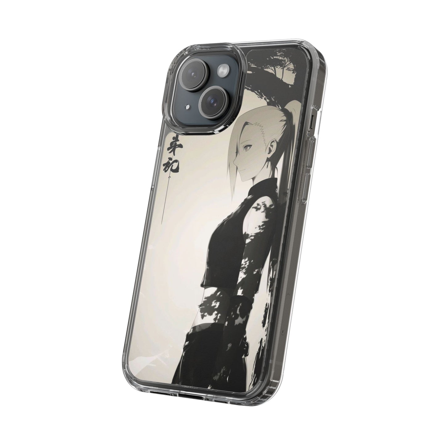 Anime Samurai Clear Phone Case — Monochrome Sumi-E Style